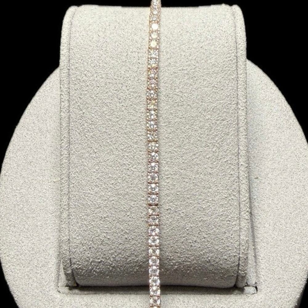 Genuine Moissanite Tennis Bracelet Rose Gold/ 925 Silver, 7in, 2mm- New